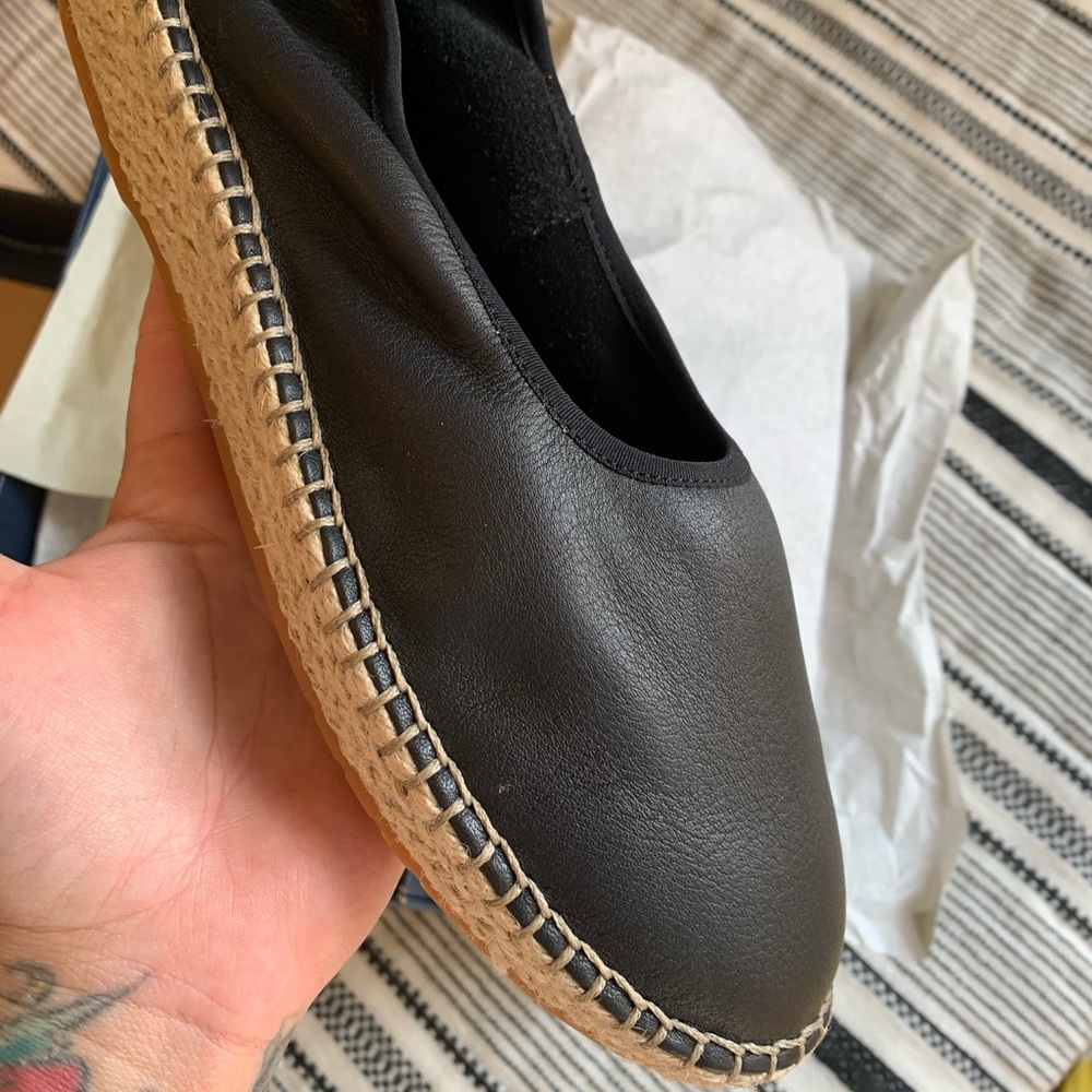 Cole haan black leather espadrille 8